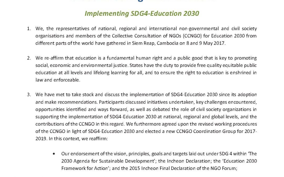 Uitkomst Collective Consultation van NGOs over Education 2030